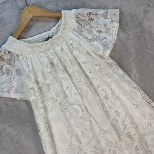 Three Eighty Two Women's Off Shoulder White Lace Mini‎ Dress Size Small Boho